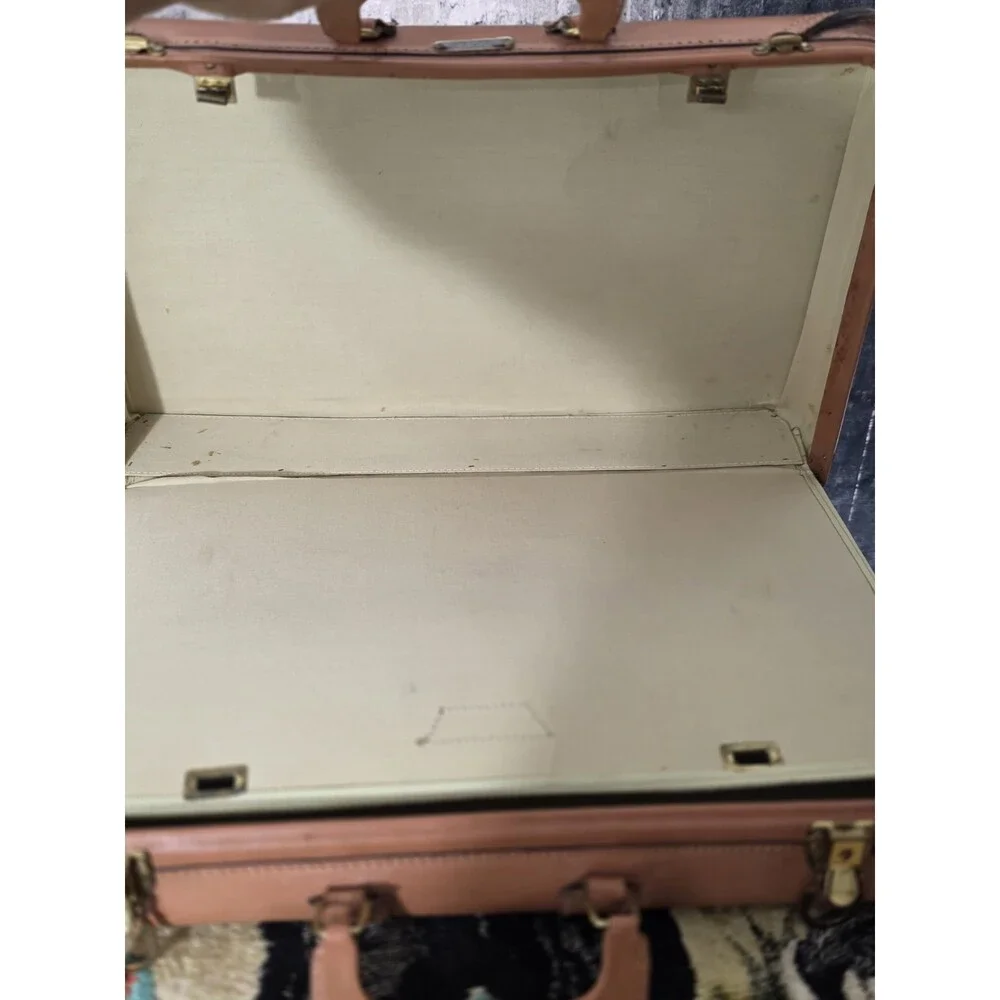 Vintage Brooks Brothers Tan Leather Suitcase Carry-On Travel Case Hard Shell